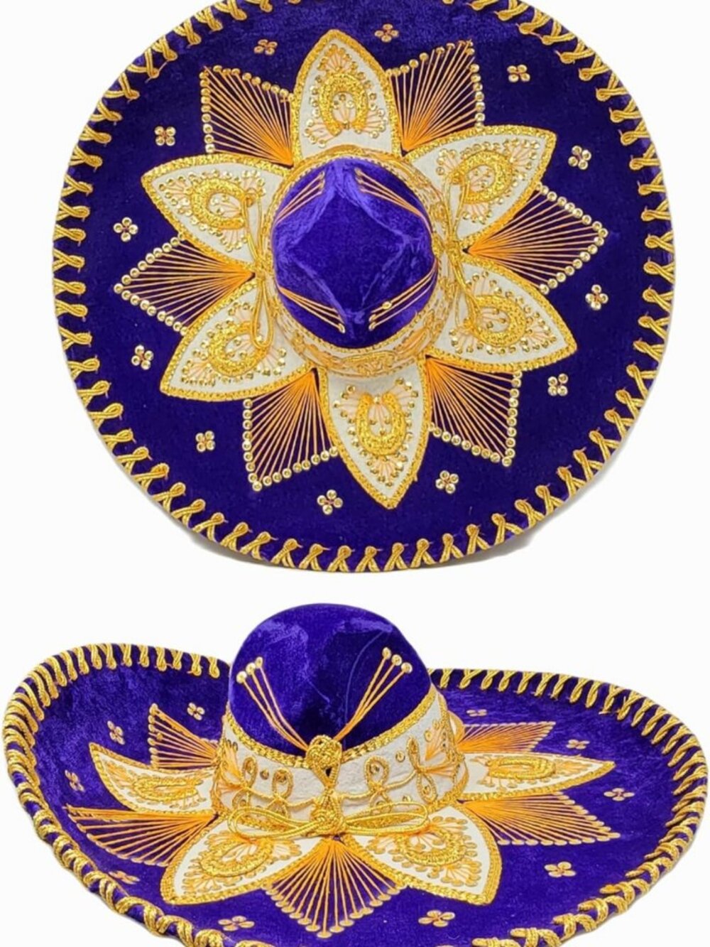 Purple Gold Trim Charro Mariachi Sombrero Hat - One Size Fits Most, Fiesta